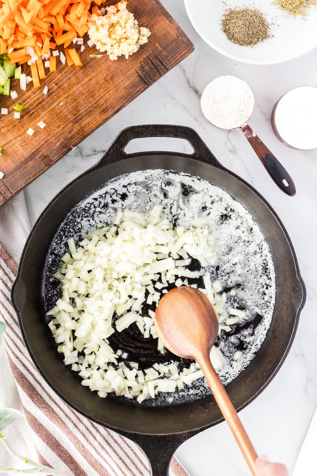 sauteing onion in skillet