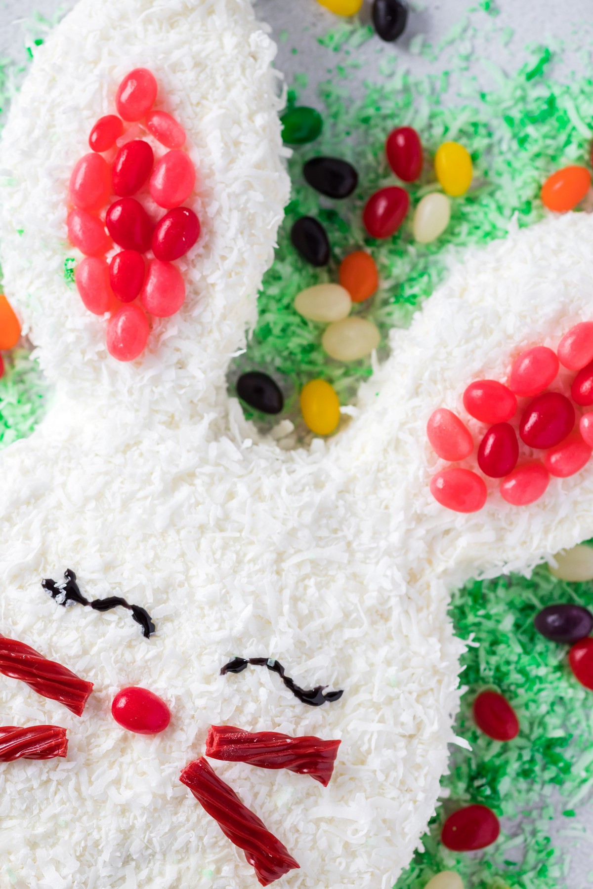 up close photo of easter bunny cake ears