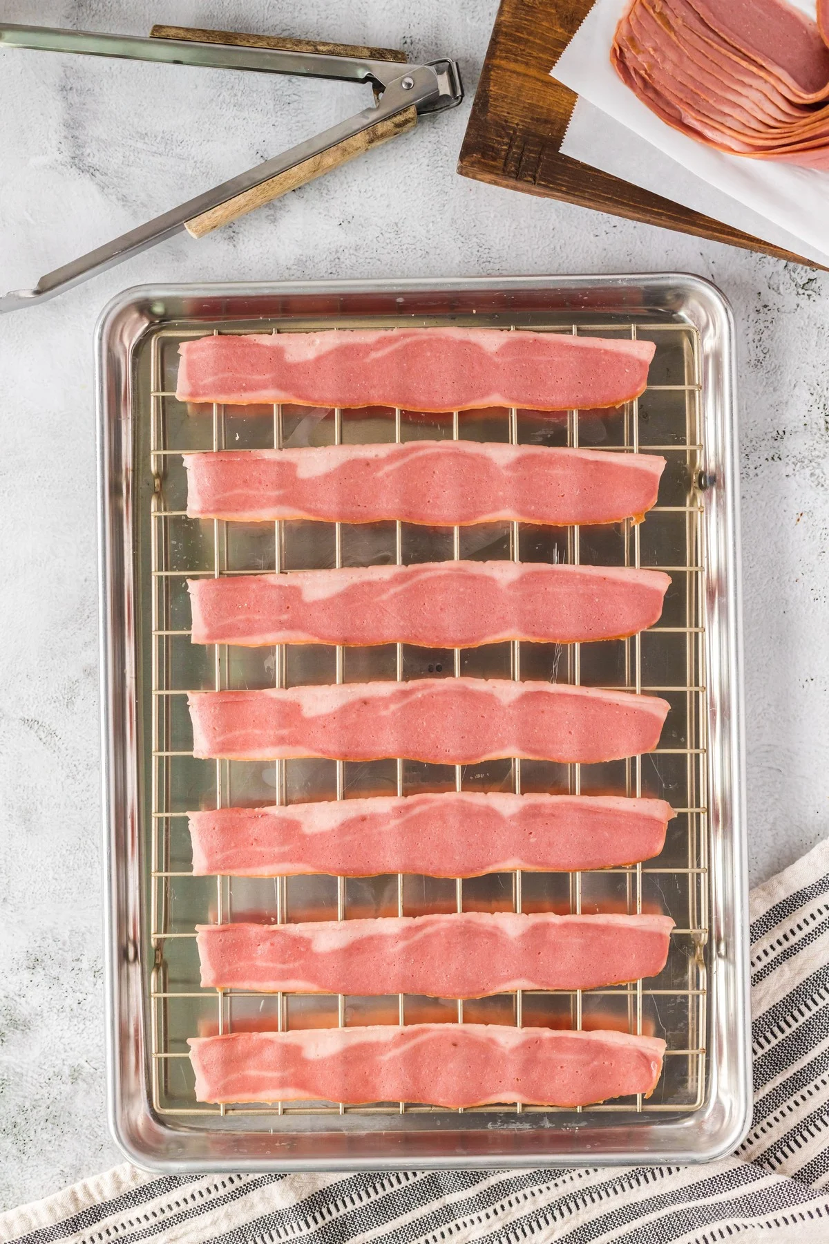 turkey bacon on baking sheet