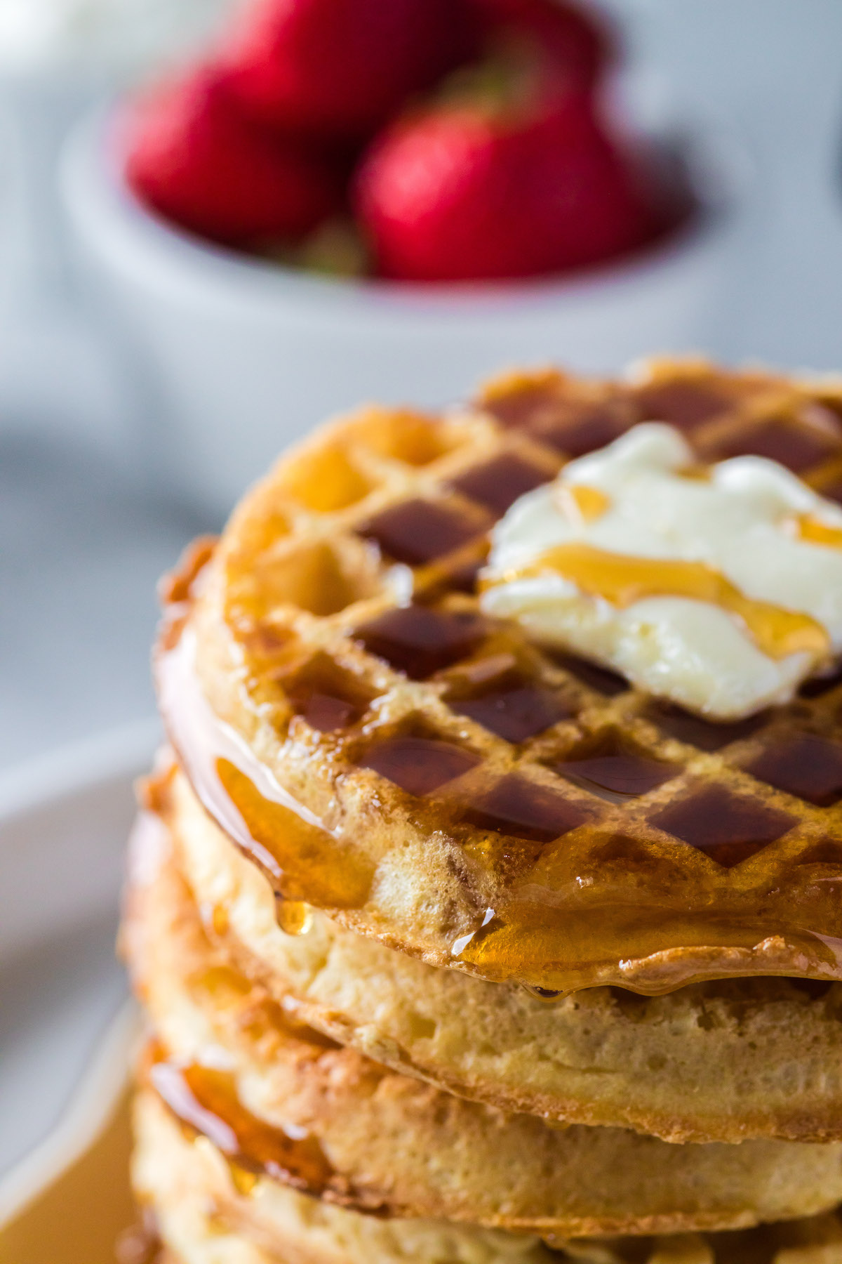 waffle stack with butter and syrup