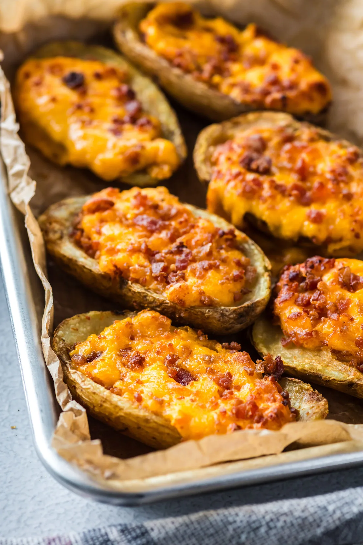 cheesy potato skins with bacon and cheese