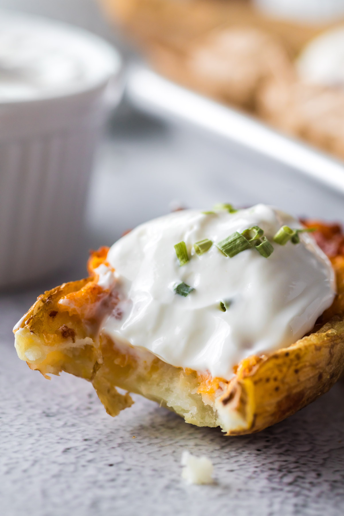 air fryer potato skin with bite taken out