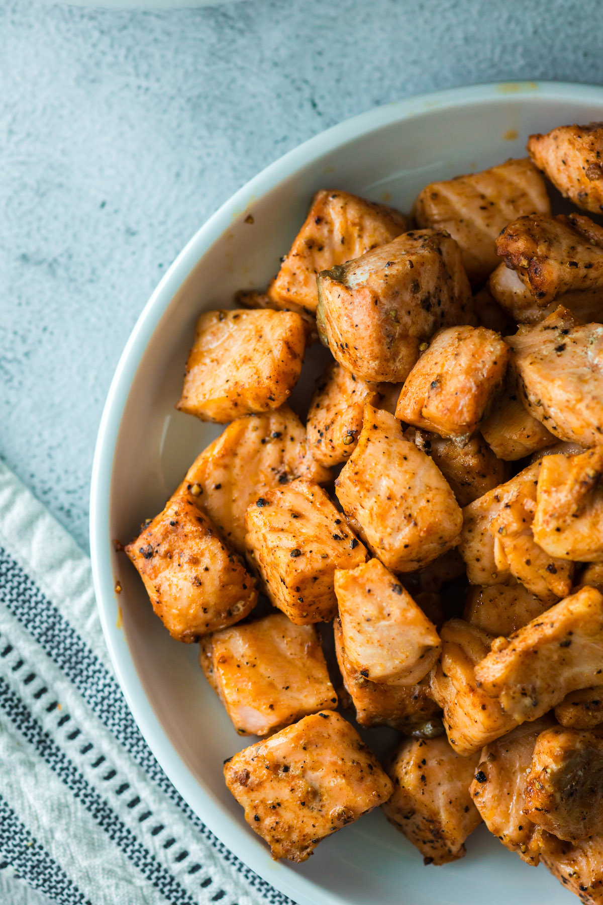 air fryer salmon bites in a bowl