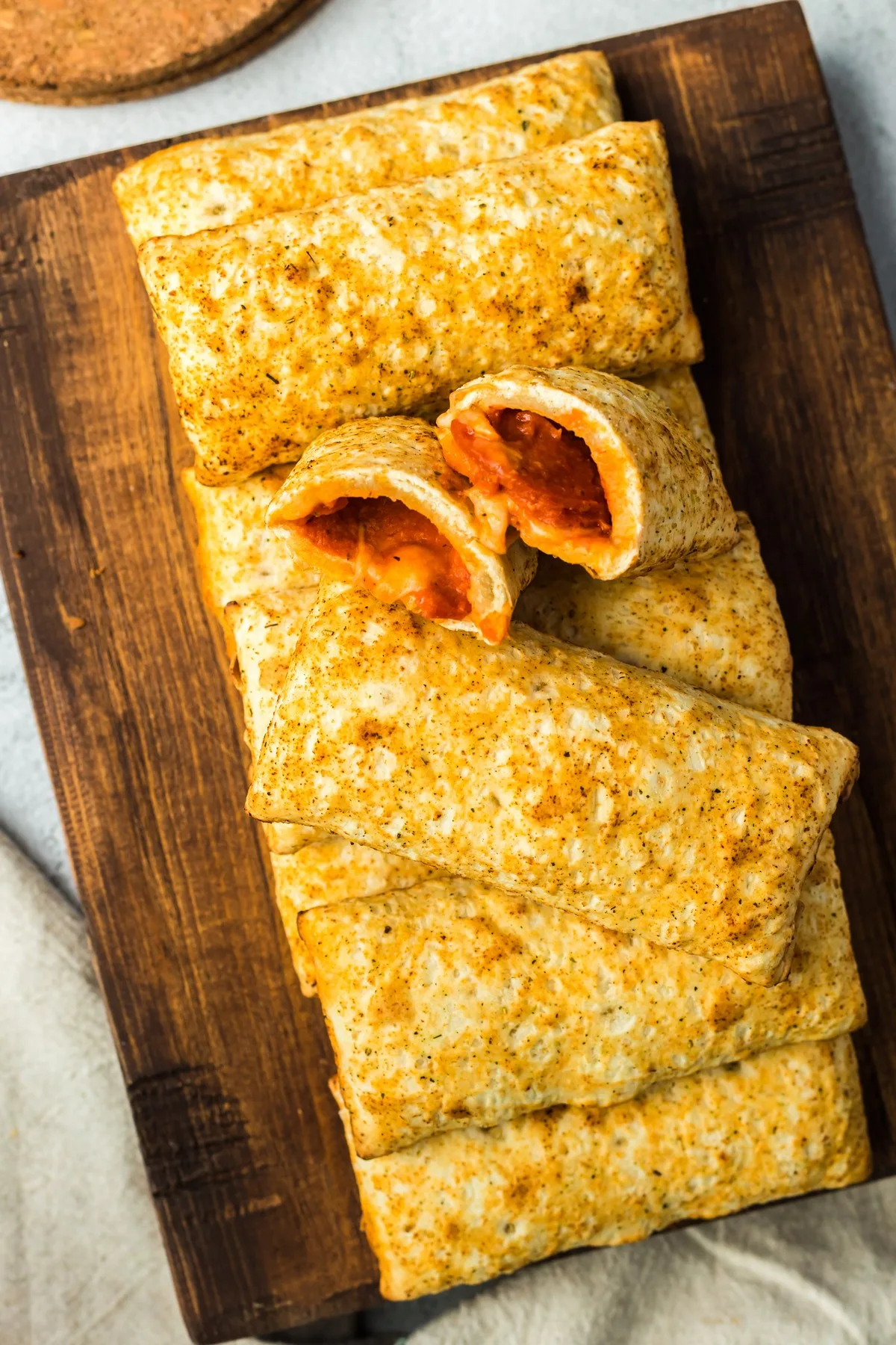 hot pockets on cutting board