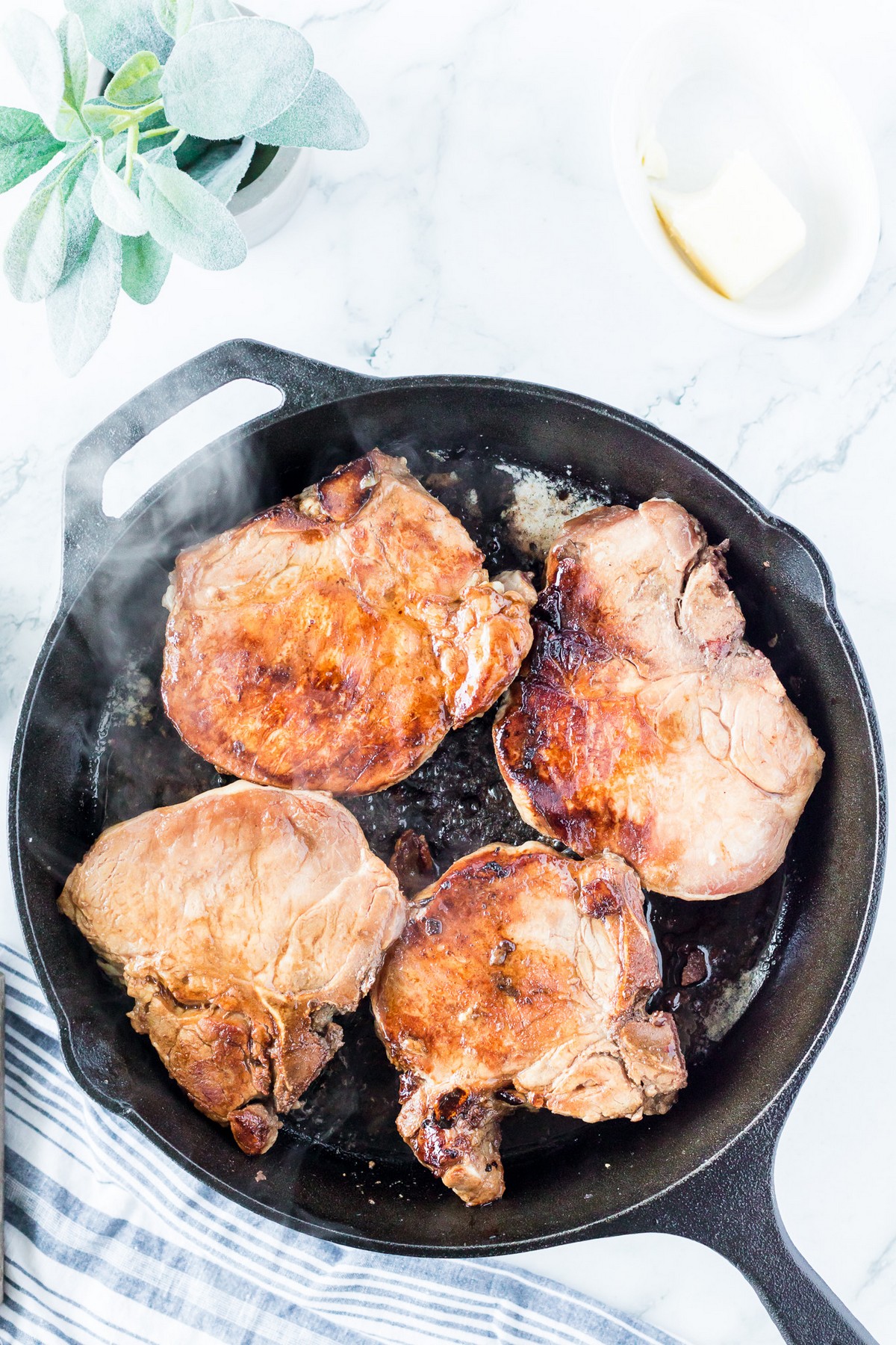 searing 2-inch thick, bone-in pork chops