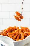 oven roasted baby carrots on fork