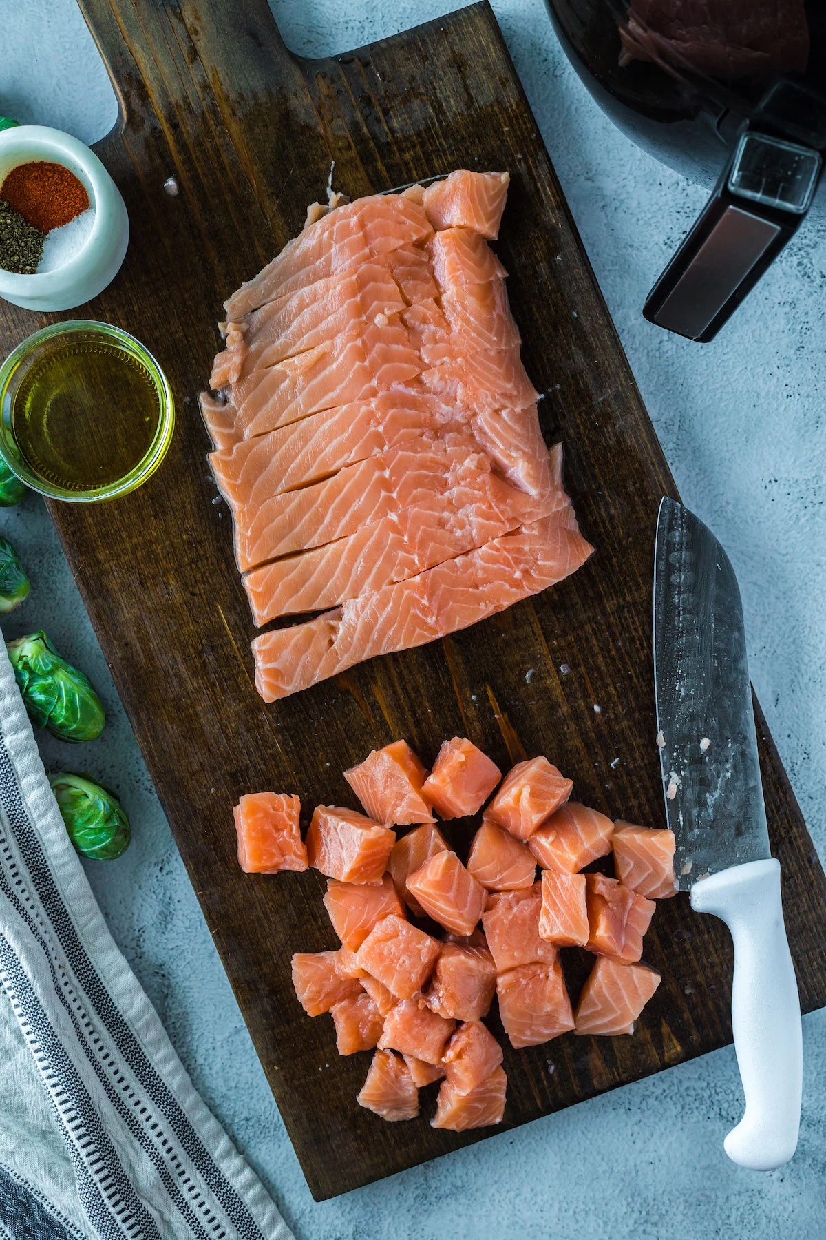 cubed salmon filet