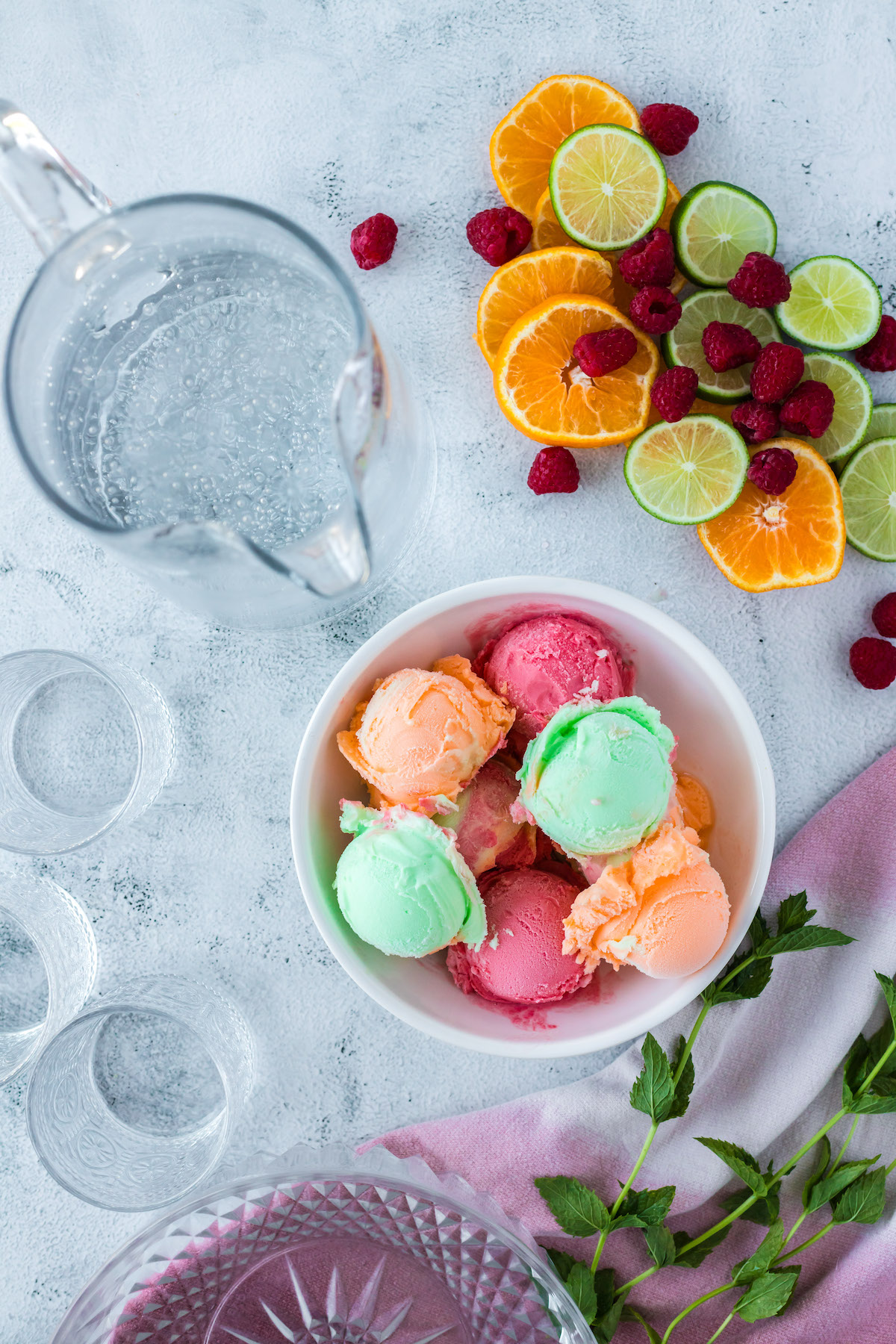 ingredients for sherbet punch with rainbow sherbet
