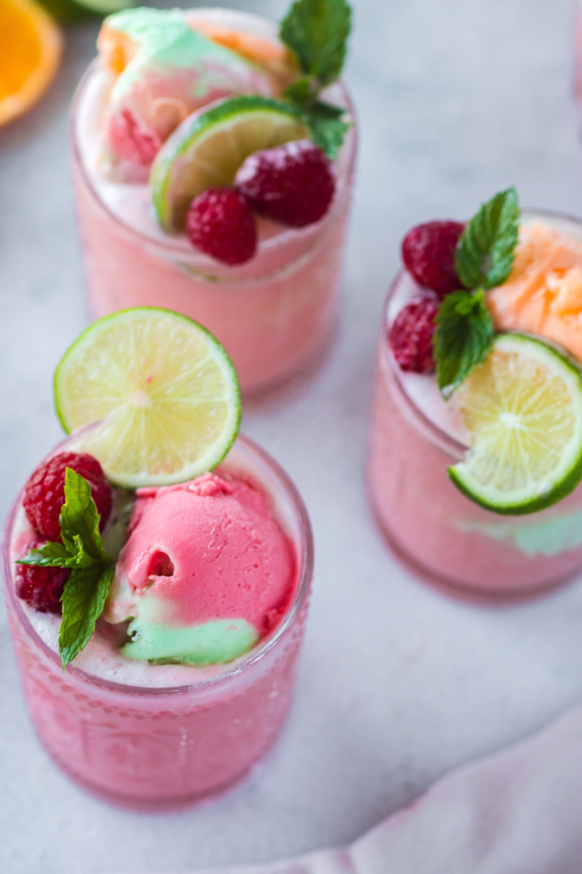 cups of rainbow sherbet punch