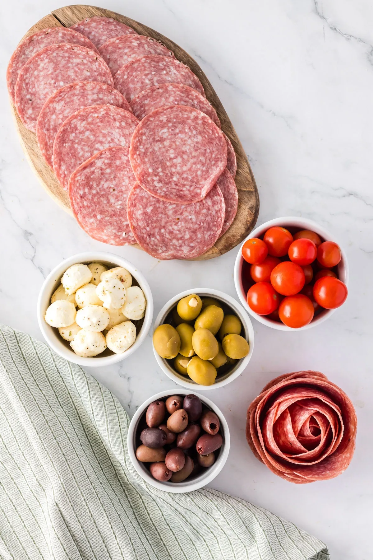 ingredients for antipasto charcuterie skewers