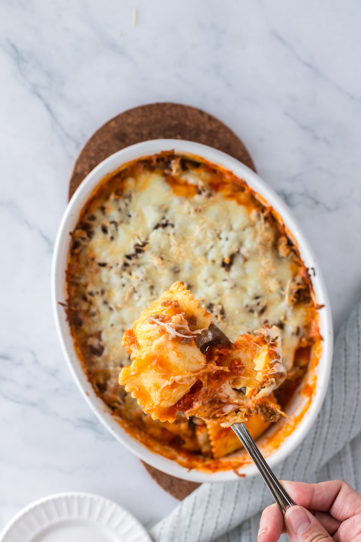 baked ravioli in casserole dish