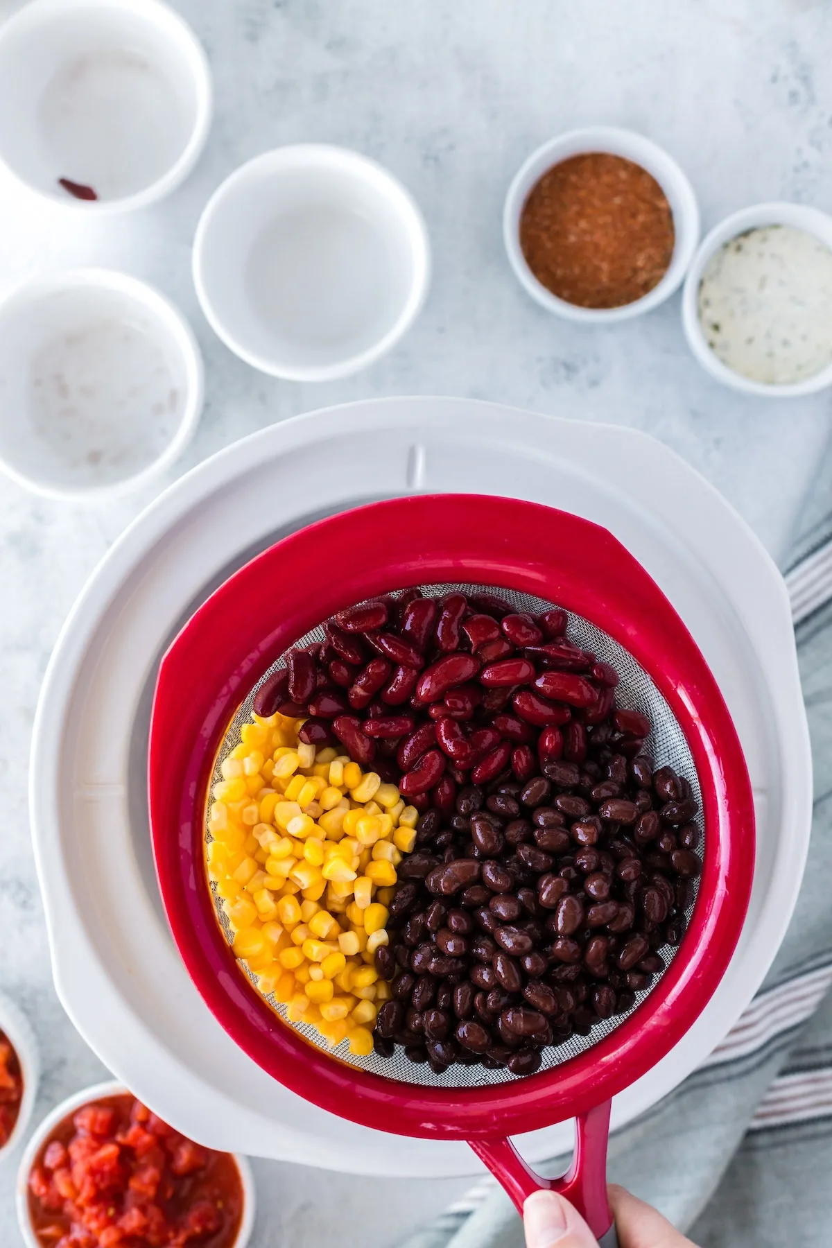 straining beans and corn