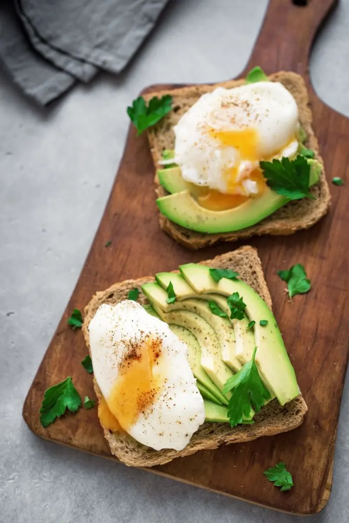 avocado toast with poached egg from air fryer