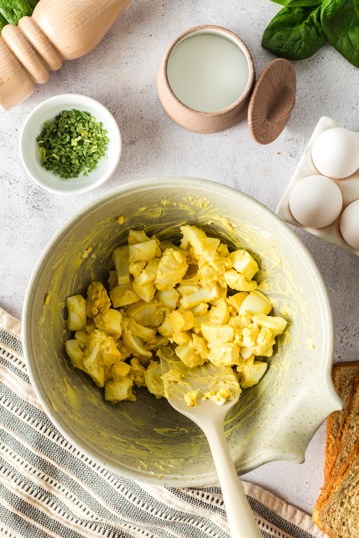 eggs mixed with dijon mustard and mayonnaise for the best egg salad recipe