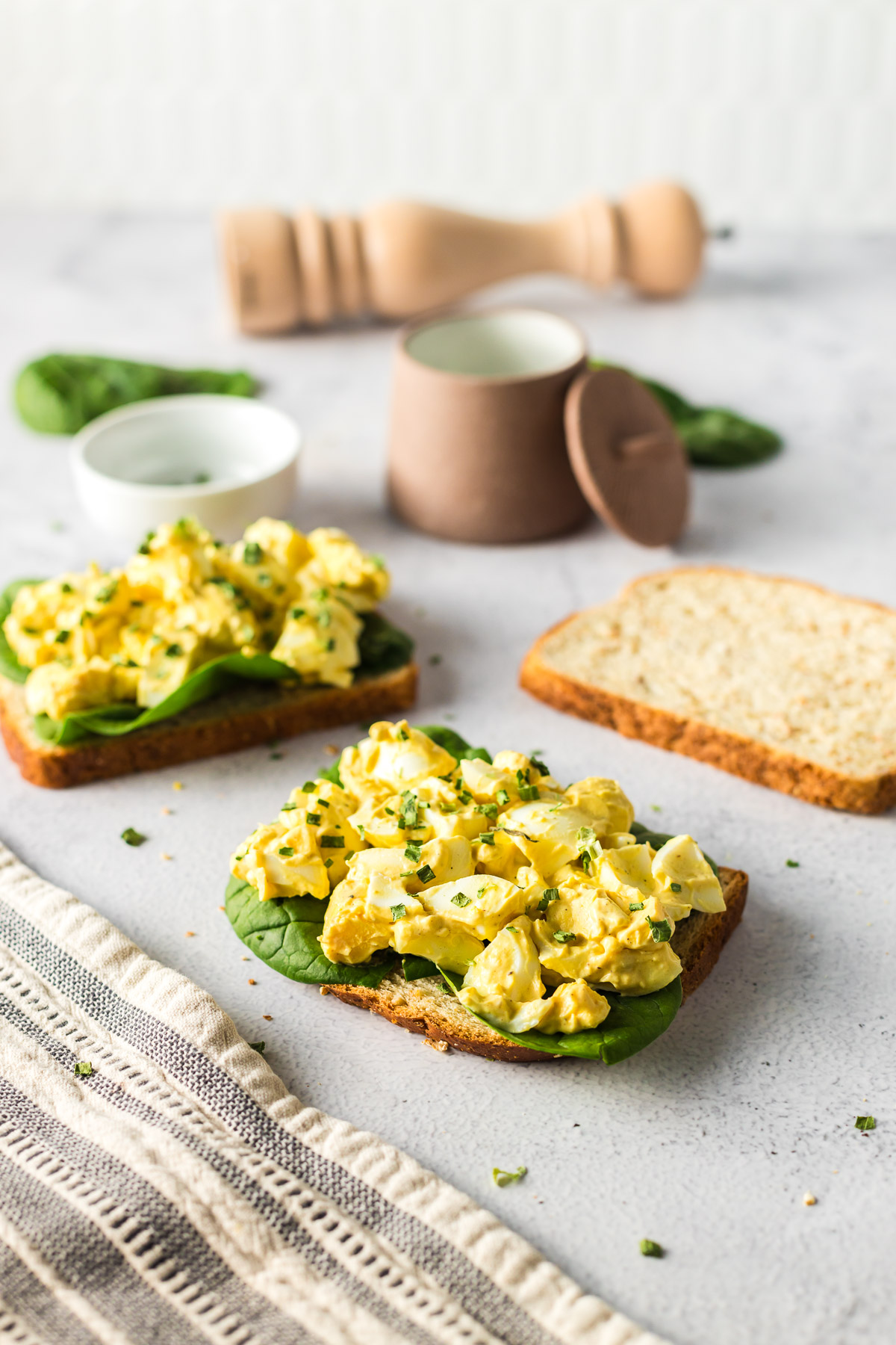 egg salad on bread halves