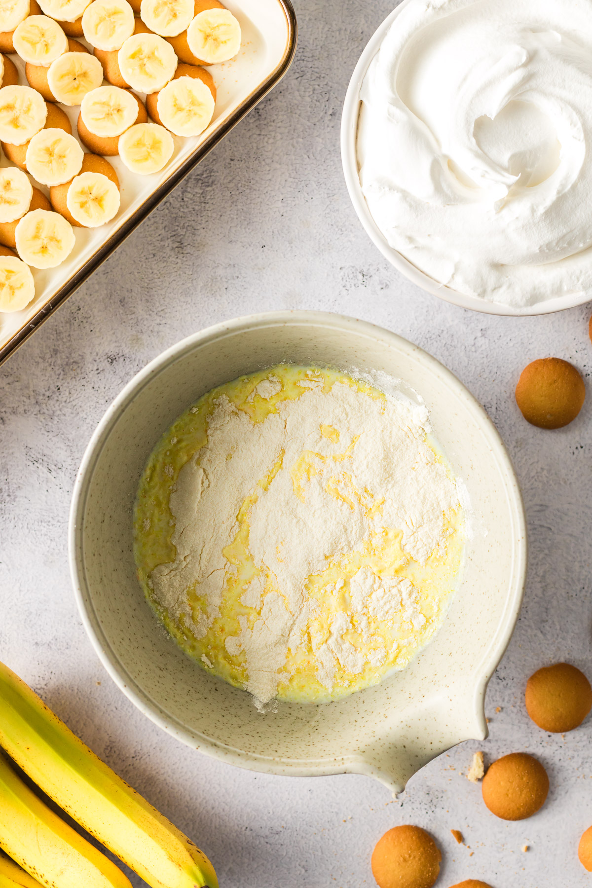 mixing condensed milk and instant pudding