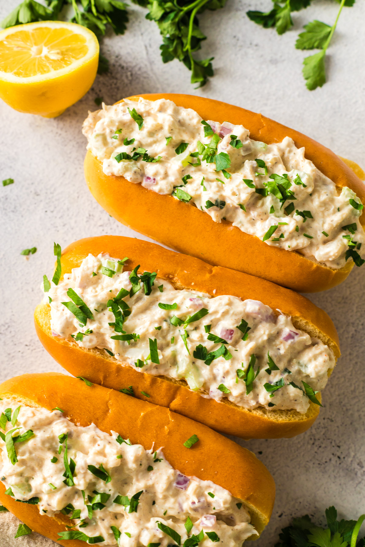 crab salad served on a hoagie bun