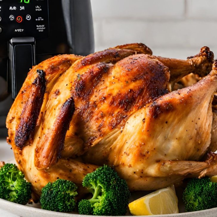 rotisserie chicken next to air fryer