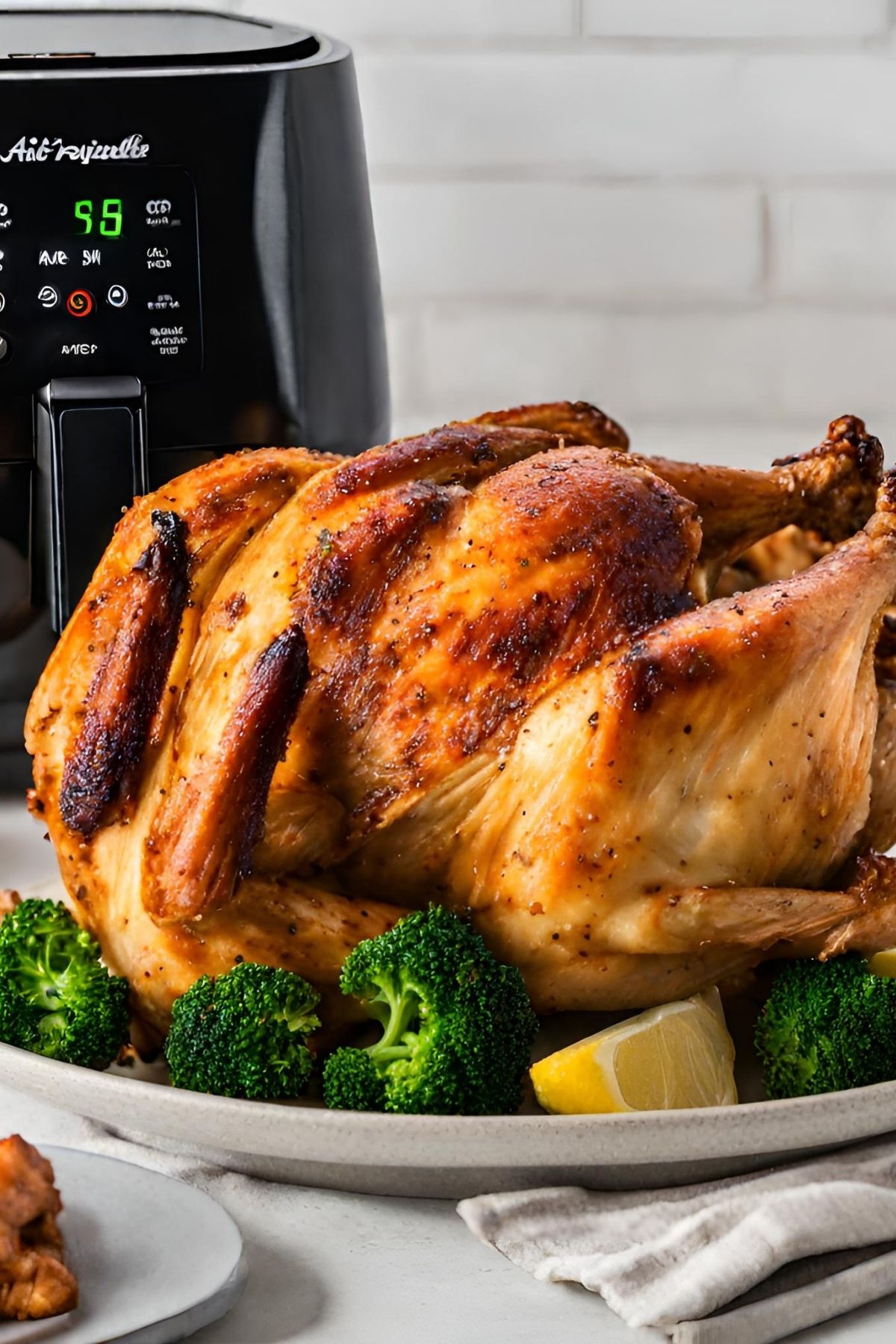 rotisserie chicken next to air fryer