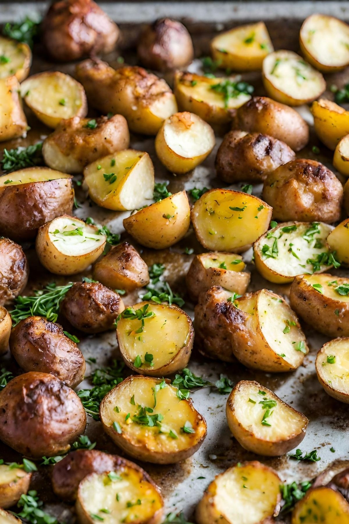 baking sheet of roasted potatoes