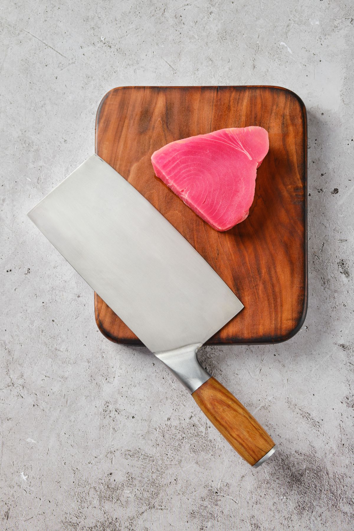 Ahi Tuna steak on cutting board