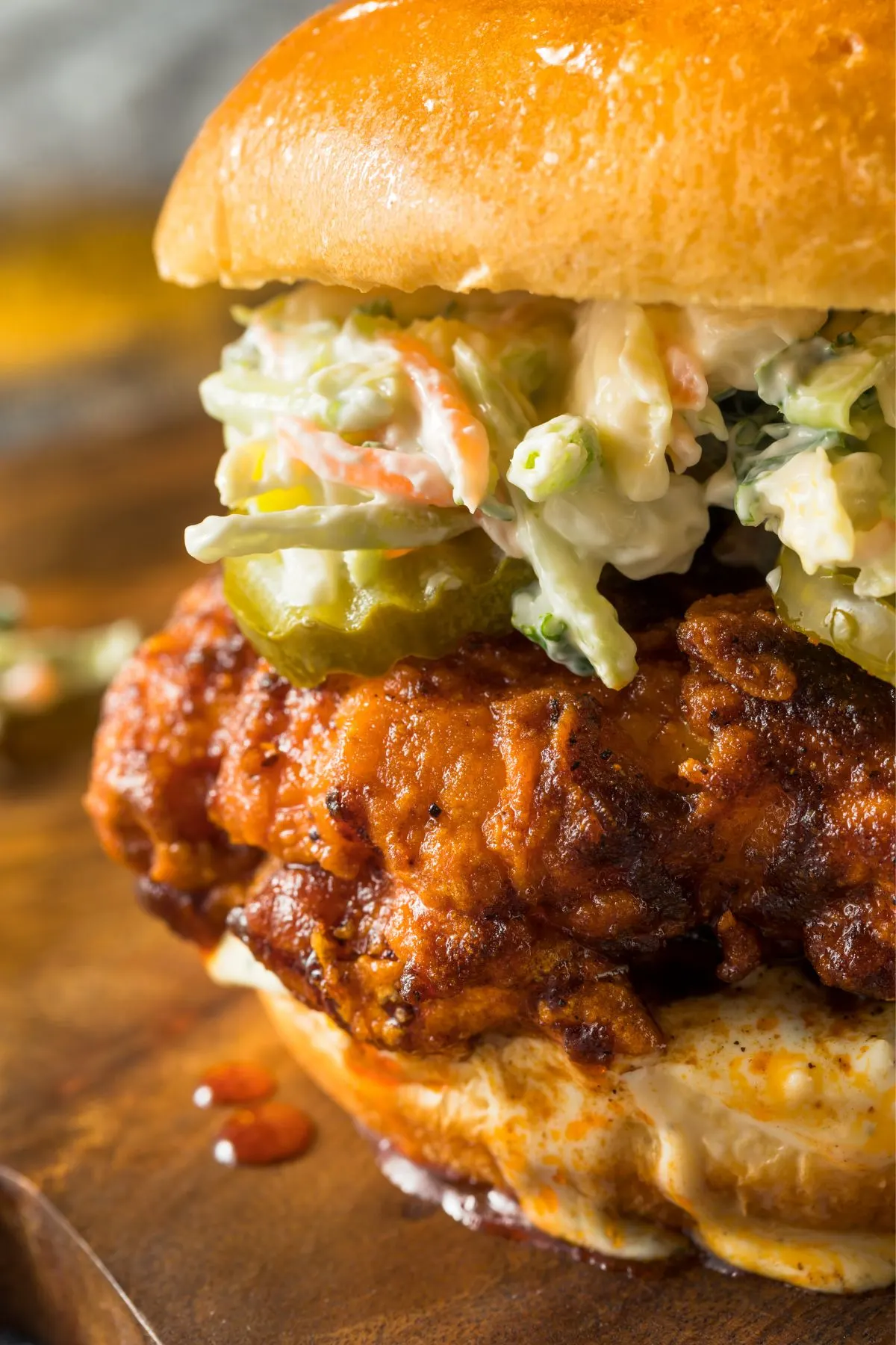 fried chicken sandwich with coleslaw