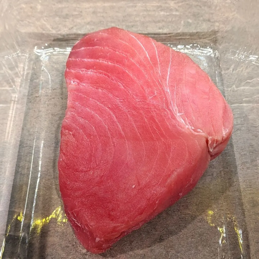 ahi tuna steak in glass dish