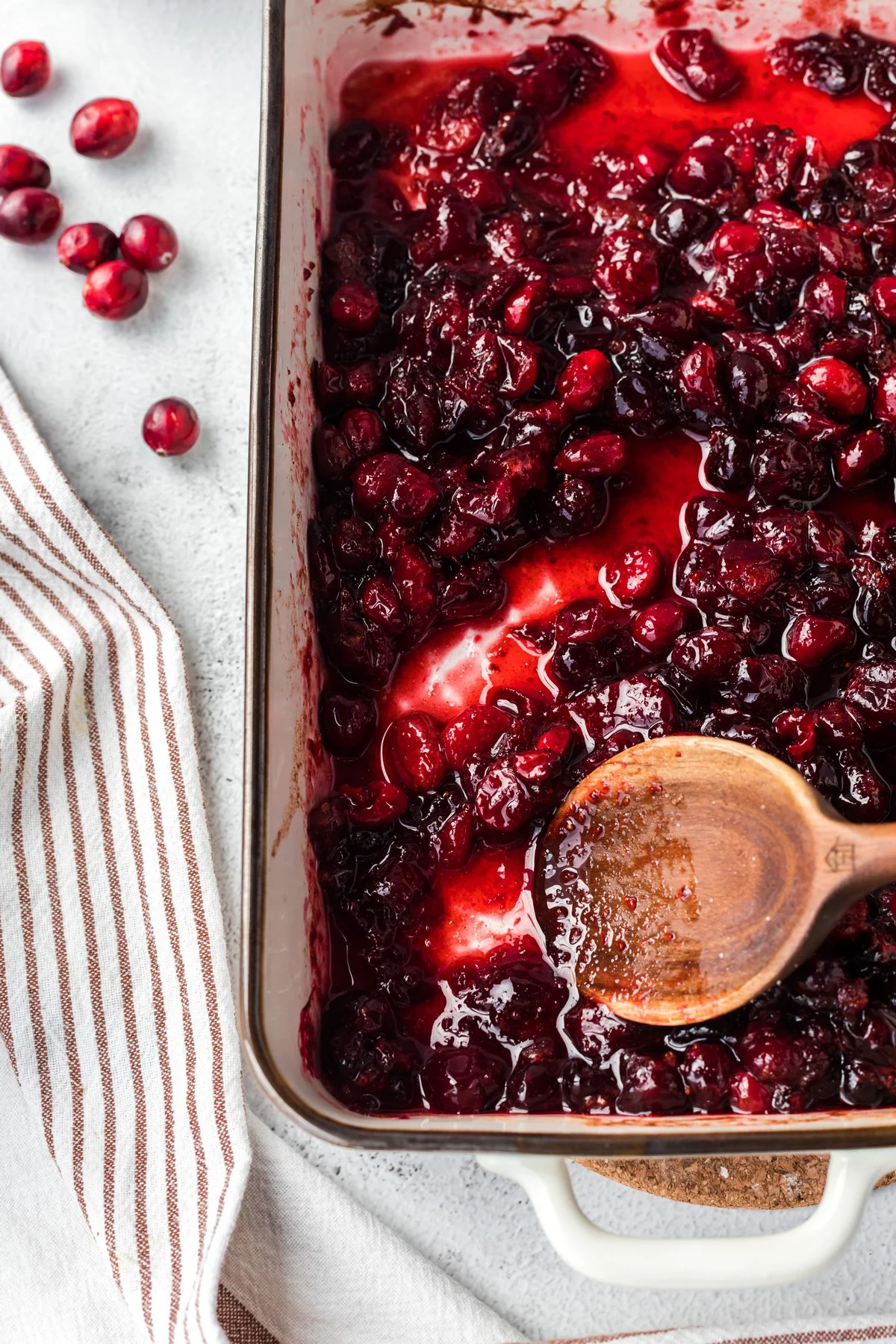 cranberry sauce in casserole dish