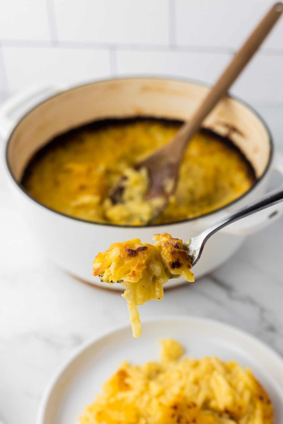 hashbrown casserole on fork