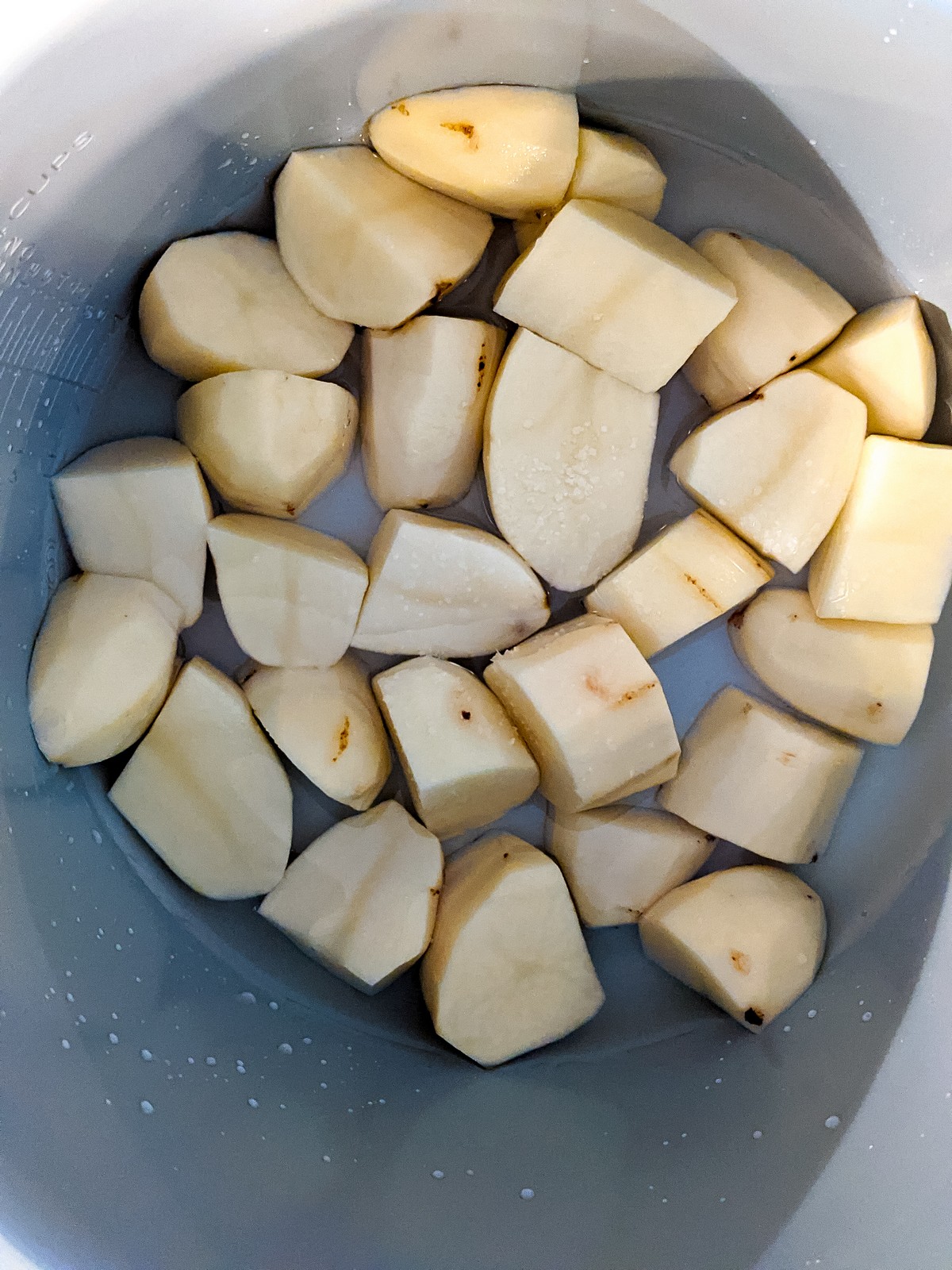 russet potatoes peeled and cut and in pressure cooker