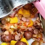 low country boil being dumped on table