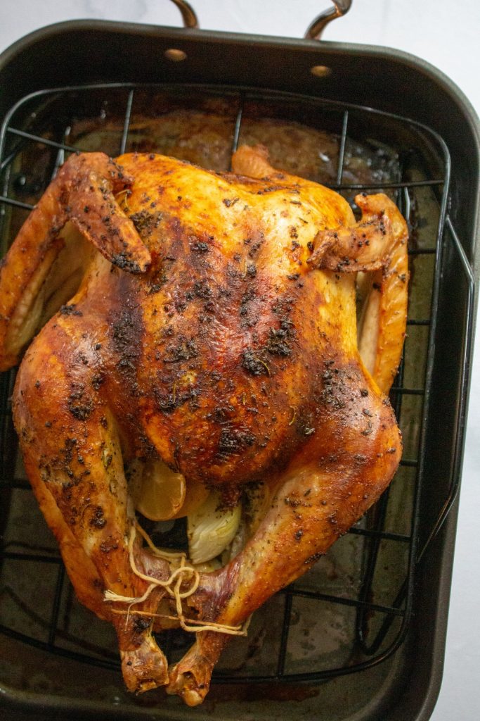 roasted turkey on roasting rack